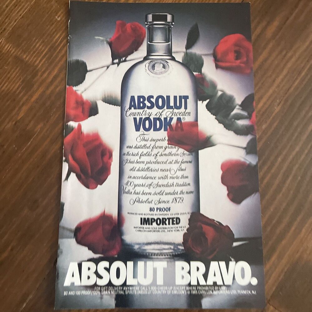 1994 Absolut Bravo Print Ad 1990s Roses Vodka Vintage
